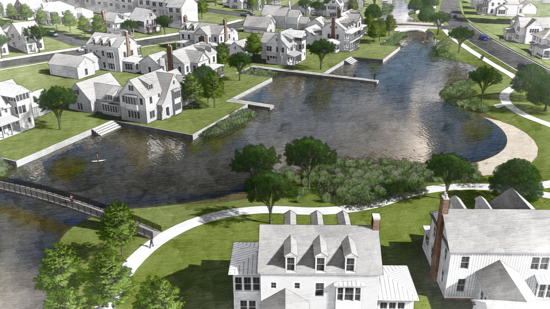 Artist Impression of Daybreak's The Watercourse with waterside homes