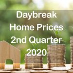 Daybreak Home Prices 2nd Quarter 2020 text with home and piles of money in background